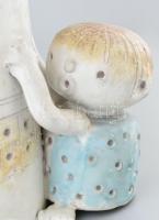 Kovács Éva (1938-): Anya gyermekével. Mázas kerámia. Jelzett. minimális csorbákkal. m: 40 cm