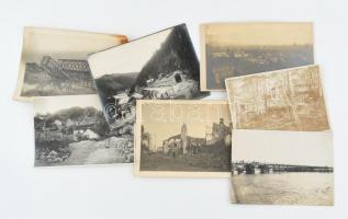 cca 1914-1918 7 db vegyes fotó az I. világháború hadszíntereiről, közte feliratozottak, vegyes állapotban, 17x12 cm körül