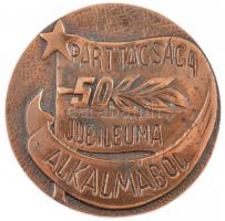 ~1970-1980. Párttagsága 50. jubileuma alkalmából bronz emlékérem tokban (81mm) T:2