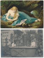 5 db RÉGI motívum képeslap: hölgyek + 1 fotó kislányról babával - Néhány Kallós Bertalan későbbi áll...