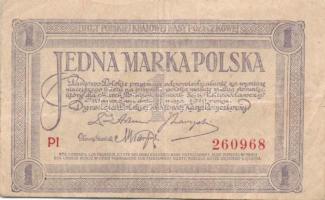 Lengyelország 1919-1920. 1/2 M (1x) + 1M (2x), 1M más típus (1x), 5M (1x) összesen 5db bankjegy T:II...