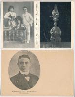 4 db régi képeslap: Bajor Gizi, K. Pálmay Ilka, Tamási W. József dal-komikus, Familie Wallords cirkuszi akrobaták