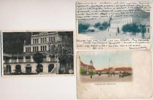9 db RÉGI erdélyi város képeslap vegyes minőségben: Nagyhalmágy, Brad, Torda, Nagyszeben, Karánsebes, Szamosújvár, Herkulesfürdő, Ada Kaleh / 9 pre-1945 Transylvanian town-view postcards in mixed quality