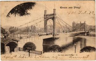 1901 Praha, Prag, Prága, Prague; Die Franz Josefs-Brücke / bridge, tram (EB)