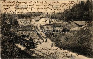 1923 Tusnádfürdő, Baile Tusnad; vasútállomás gőzmozdonnyal, vonat / Gara / railway station, train, locomotive