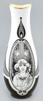 Hollóházi Jurcsák László által tervezett dekorral díszített porcelán váza, matricás, jelzett, kopásnyomokkal, m:25 cm