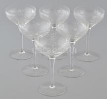 6 db kristály pezsgős pohár, hibátlan, m: 16 cm