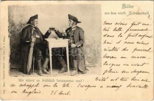 1898 (Vorläufer) Mir sitzet so fröhlich beisamma und? Bilder aus dem württ. Schwarzwald / German folklore, drinking (small tear)