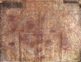 cca 1940 Magyarország katonai térképe. Kézzel rajzolt térkép nagy méretű vászonra. Orosz pecsétekkel, kopott 200x120 cm