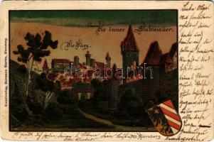 1902 Nürnberg, Nuremberg; Alt-Nürnberg. Die Burg, Die inner Stadtmauer / castle, castle wall. Kunstverlag Hermann Martin. Emb. coat of arms. litho (tiny pinholes)