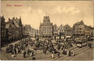 Trier, Marktplatz / market square, tram, shops (EK)