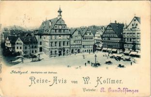 1899 (Vorläufer) Stuttgart, Marktplatz mit Rathaus / market square, town hall, shops (EK)