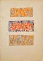 Hajnal Gabriella (1928-) Szőnyegtervek 3 db. Akvarell, papír, kartonon. Egyenként 12x27 cm.
