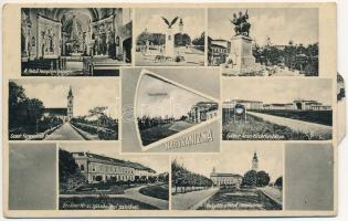 1936 Nagykanizsa, Gábor Áron tüzérlaktanya, országzászló, Felső templom belseje. Mechanikus forgatható képeslap