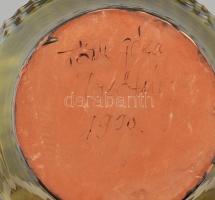 Tóth Géza, Mezőtúr: Borkóstoló csalikancsó. Nagy méretű mázas kerámia. Jelzett, hibátlan. 48 cm