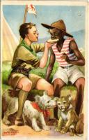 1939 A cserkész minden cserkészt testvérének tekint. Cserkész levelezőlapok kiadóhivatala / Hungarian boy scout art postcard s: Márton L. (lyukak / pinholes)