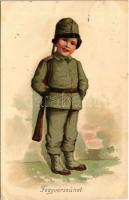 1916 Fegyverszünet / WWI German and Austro-Hungarian K.u.K. military, boy in soldiers uniform. litho (EB)