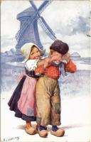 1913 Children art postcard, windmill. B.K.W.I. 922-2. s: K. Feiertag (EK)