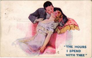 1915 The hourse I spend with thee Lady art postcard, romantic couple. E. J. Hey & Co. Cupid Series No. 909. s: Sherie (EK)