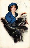 1914 Motoring Lady art postcard, chauffeur. The Carlton Publishing Co. Series No. 704/5. s: C. W. Barber (fa)