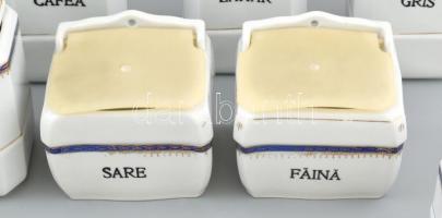 11 darabos román fűszertartó készelt, porcelán, kopott, jelzett: Cluj. Vegyes méretben