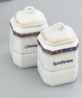 11 darabos román fűszertartó készelt, porcelán, kopott, jelzett: Cluj. Vegyes méretben