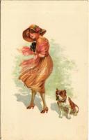 Lady art postcard with dog. Amag O. 11. (EK)
