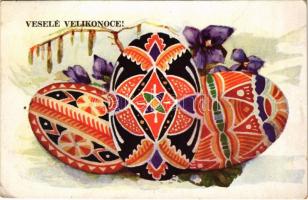 1935 Veselé Velikonoce! / Easter greeting art postcard with painted eggs s: Oskar Schmidt (EK)