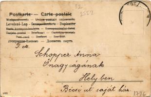 Boldog Újévet! / New Year greeting art postcard with pig, mushroom and clovers. litho (EB)