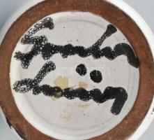 Gorka Lívia (1925 - 2011): Váza. Türkiz, fekete és fehér mázakkal festett kerámia, sérült, ragasztot...