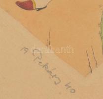 Pekáry István (1905-19819): Sárköziek. Rézkarc, akvarell, papír. Jelzett. 21x15,5 cm