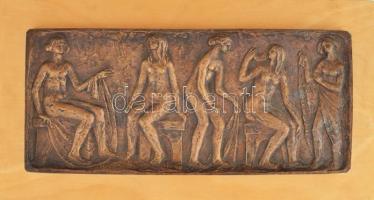 Pató Róza (1934-2018): Női aktok. Bronz fali relief. Fa alapon. 35x17 cm