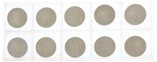 NSZK 1980-1985. 5M Cu-Ni (10xklf) emlékérmék műanyag berakólapon T:1-2 GFR 1980-1985. 5 Mark Cu-Ni (10xdiff) commemorative coins in plastic sheet C:UNC-XF