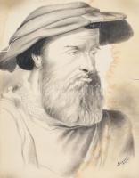Sacher 1880 jelzéssel: Johannes Gutenberg portréja. Ceruza, papír. Foltos, szakadással 35x48 cm