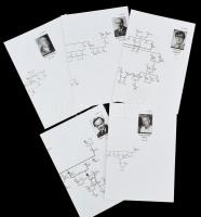 5 db híres tudós családfája. Szent-Györgyi Albert, Polányi, Gajdusek, Békésy, Hevesy. Kihajtható leporellók