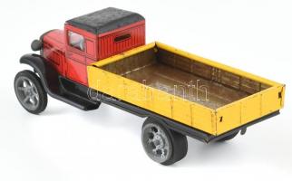 Fém lemez teherautó, kopott, h: 18 cm