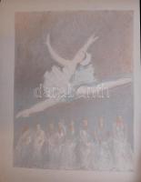 Jelzés nélküli két oldali rajz, egyik oldalon utcán siető forradalmárok, a másik oldalon ugró baleri...