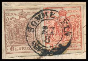 ~1853 6kr + 3kr HP III. levélen / on cover "SOMMEREIN" - Pest. Certificate: Goller