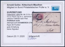 ~1853 6kr + 3kr HP III. levélen / on cover "SOMMEREIN" - Pest. Certificate: Goller