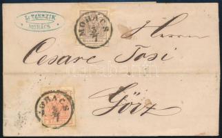 1856 6kr + 3kr MP III. levélen / on cover "MOHÁCS" Certificate: Goller