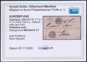 1856 6kr + 3kr MP III. levélen / on cover "MOHÁCS" Certificate: Goller