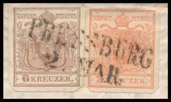 1852 6kr + 3kr HP I. levélen / on cover "PRESSBURG" - Neusohl