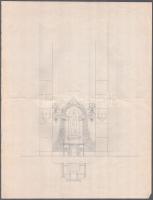 Bozó Gyula (1913-2004): Templombelső terve. Ceruza, papír, jelzés nélkül. 30x15 cm