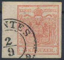 1850 3kr HP type IIIa. light red with 6,5 mm margin on the left side 