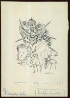 Vincze Lajos (1914-2002) Karikatúra és kritika tus-papír rajz, szignált, 15x22cm