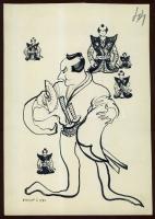 Vincze Lajos (1914-2002) Humoros szamuráj tus-papír rajz, szignált, 15x22cm