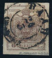 1850 6kr HP type III, Lemez 4, barna, gépszínátnyomattal "RAAB" Certificate: Strakosch 185...