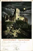 1905 Borostyánkő, Pajstún (Pozsonyborostyánkő, Borinka); Üdvözlet Máriavölgyről, várrom este. Ferd. Enninger / castle at night, Greetings from Marianka (Rb)