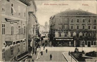 1909 Fiume, Rijeka; Piazza Elisabetta, Via Governo / utca és tér. Salamon Weise üzlete / street and square, shops