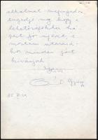 1985 Aczél György (1917-1991) kommunista politikus saját kézzel írt, személyes hangú levele Vas Zolt...